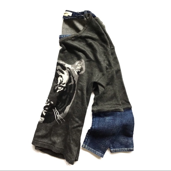 FIFTY PERCENT | GRAY KNIT DENIM PATCHWORK PULLOVER - Picture 7 of 8